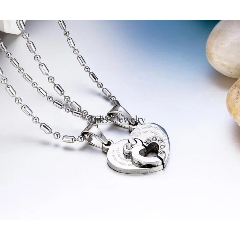 Two Hearts Stainless Steel Couples Necklace Set