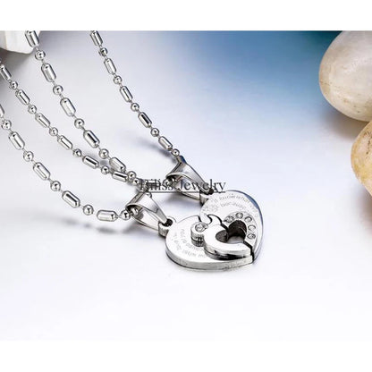 Two Hearts Stainless Steel Couples Necklace Set