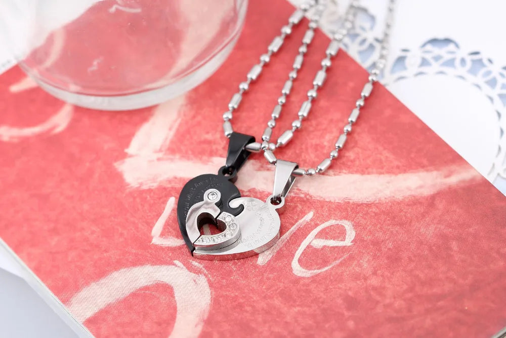 Two Hearts Stainless Steel Couples Necklace Set