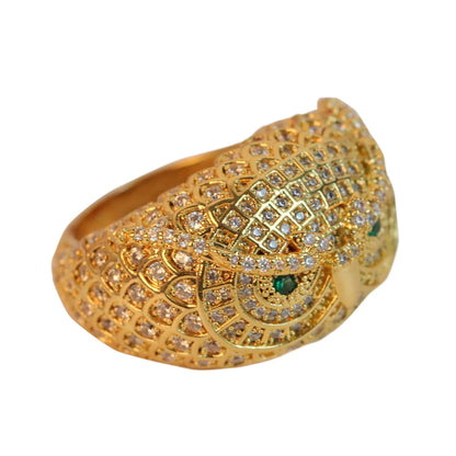Bubble Letter Owl Iced Out Ring Men Real Gold Plated Brass Cubic Zircon Hip Hop Jewelry