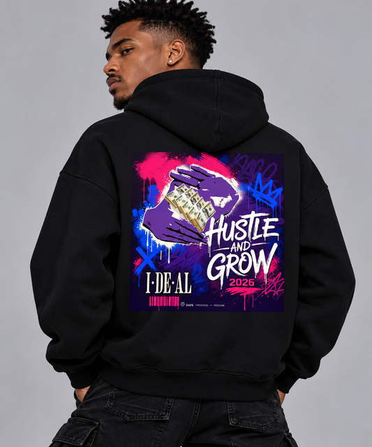 Hustle and Grow Two-sided Graphic Drop Shoulder Hoodie