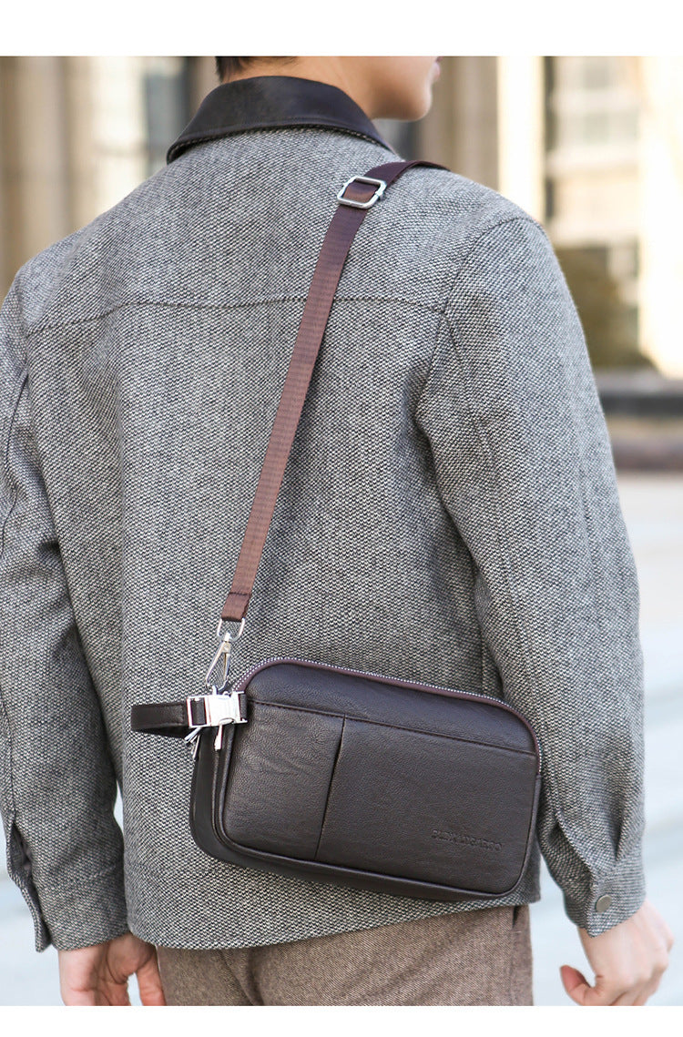 Men's Genuine Leather Texture Crossbody Bag — Large Capacity Shoulder Bag