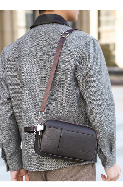 Men's Genuine Leather Texture Crossbody Bag — Large Capacity Shoulder Bag