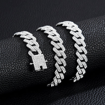 Iced-Out Cuban-Link Chain & Bracelet Set