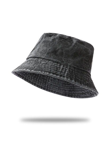 Vintage Washed Denim Bucket Hat — Japanese-Inspired Sun Cap