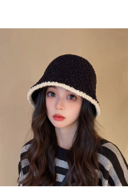 Women's French-Style Plush Knit Bucket Hat