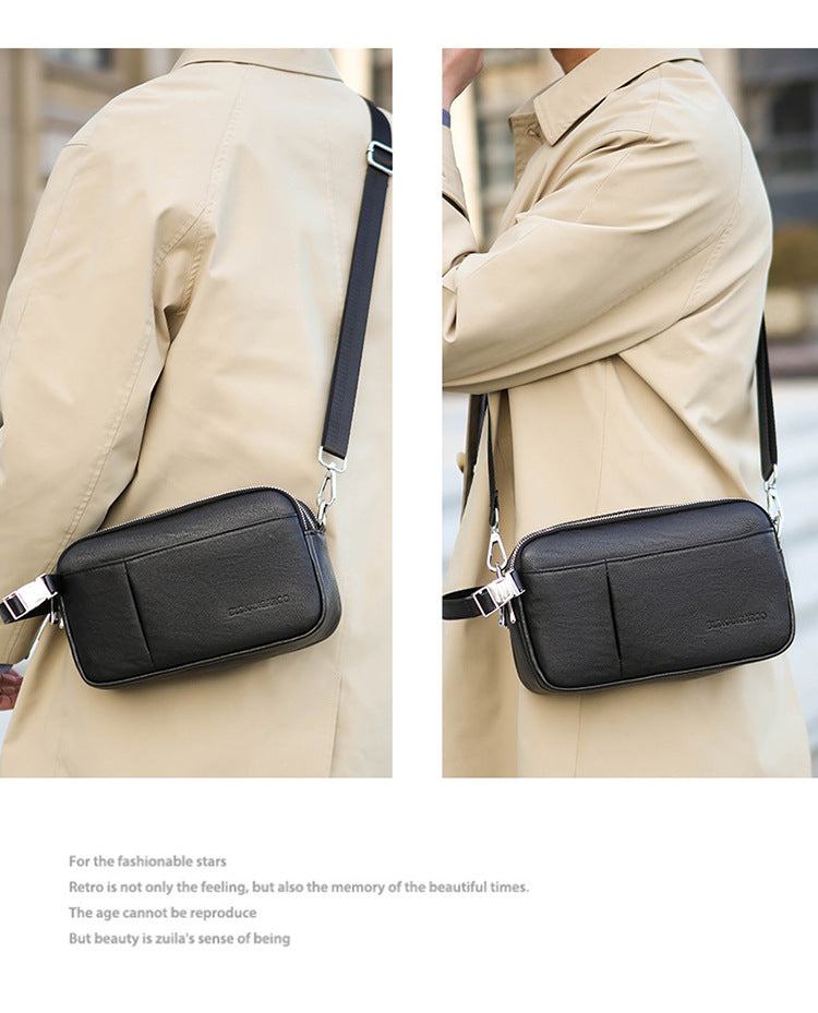Men's Genuine Leather Texture Crossbody Bag — Large Capacity Shoulder Bag