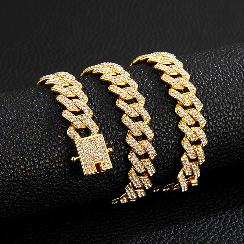 Iced-Out Cuban-Link Chain & Bracelet Set