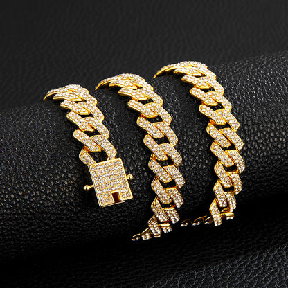 Iced-Out Cuban-Link Chain & Bracelet Set