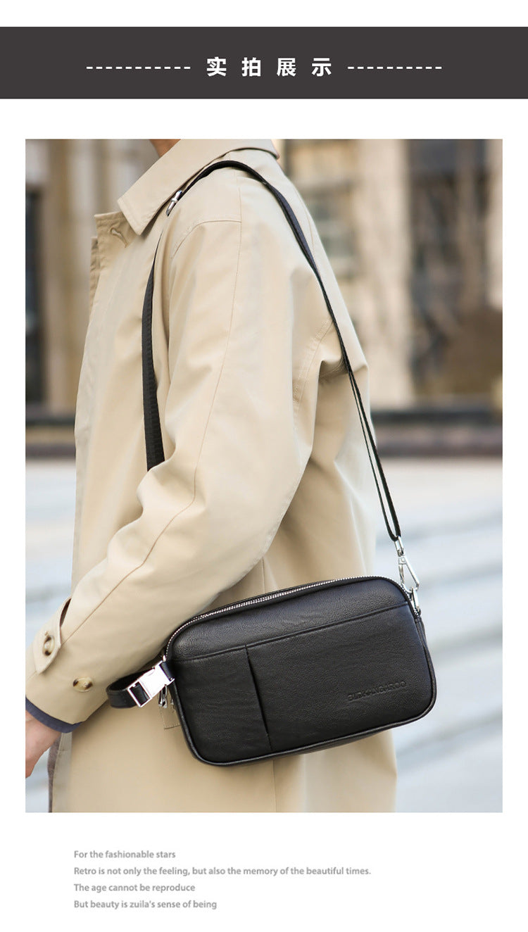 Men's Genuine Leather Texture Crossbody Bag — Large Capacity Shoulder Bag