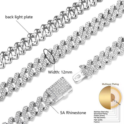 12mm Iced-Out Cuban-Link Chain & Bracelet Collection