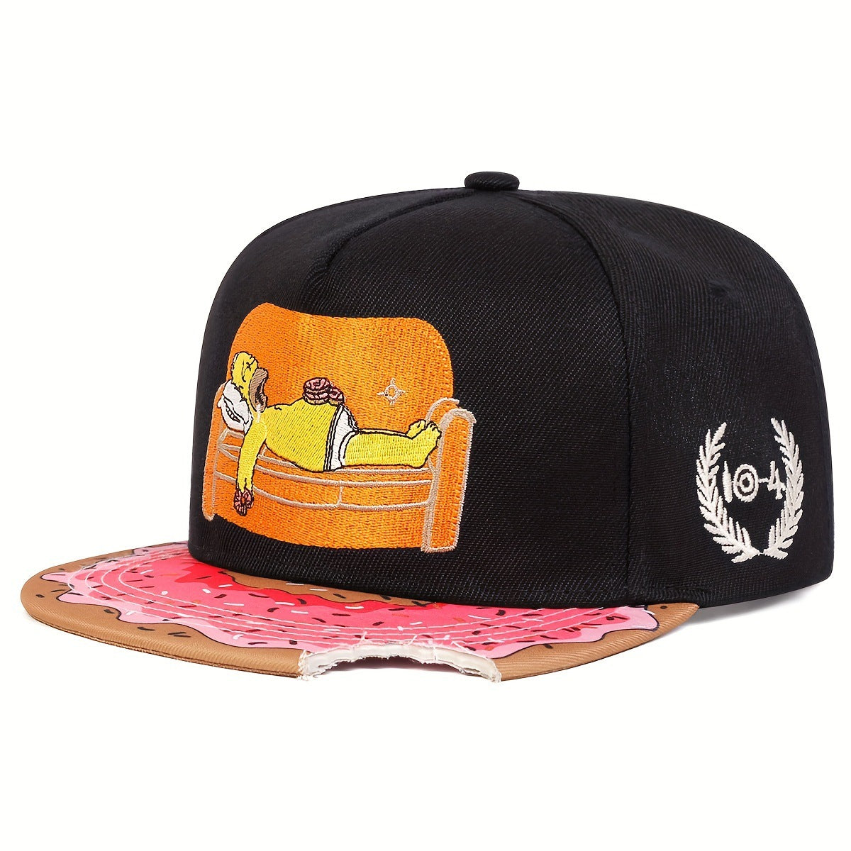 Cartoon-Embroidered Flat-Brim Streetwear Snapback