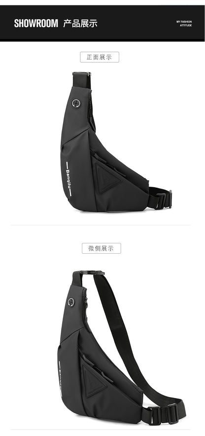 Men's Black Streetwear Crossbody Chest Bag