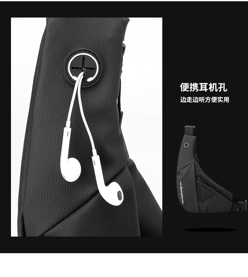 Men's Black Streetwear Crossbody Chest Bag