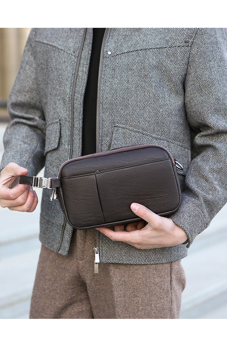 Men's Genuine Leather Texture Crossbody Bag — Large Capacity Shoulder Bag