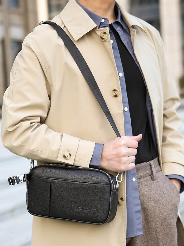 Men's Genuine Leather Texture Crossbody Bag — Large Capacity Shoulder Bag