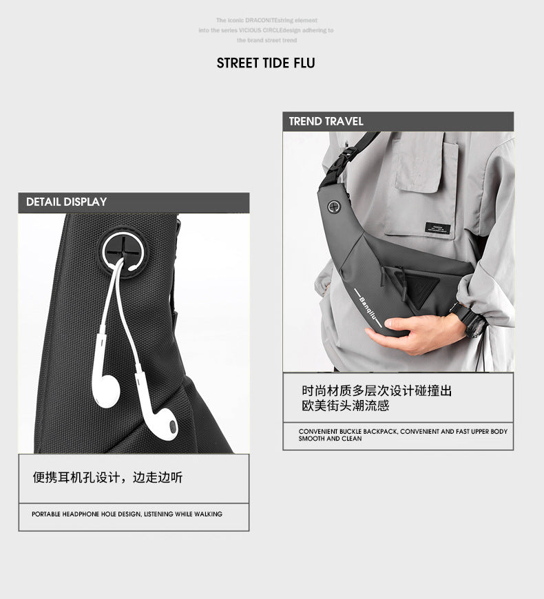 Men's Black Streetwear Crossbody Chest Bag