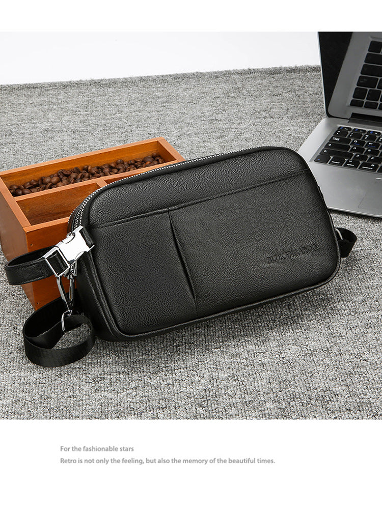 Men's Genuine Leather Texture Crossbody Bag — Large Capacity Shoulder Bag