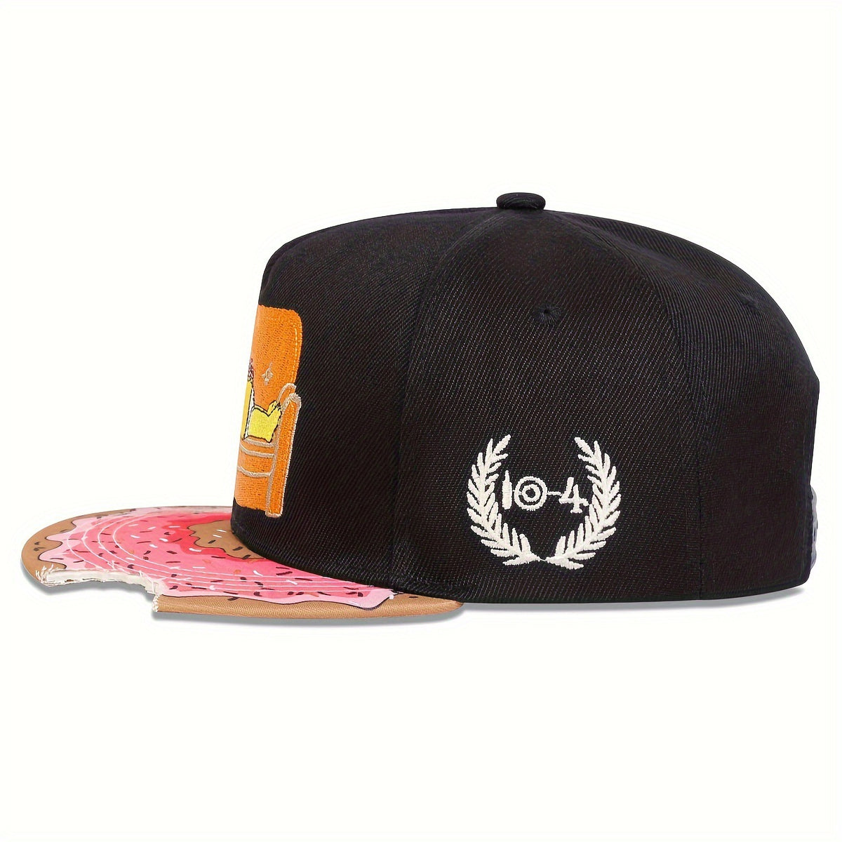 Cartoon-Embroidered Flat-Brim Streetwear Snapback