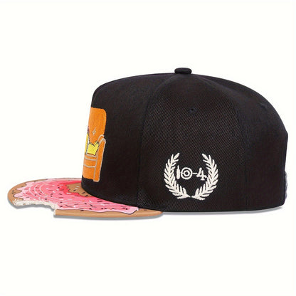 Cartoon-Embroidered Flat-Brim Streetwear Snapback
