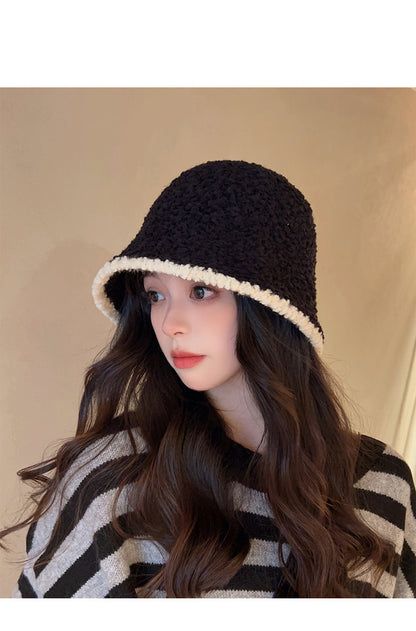 Women's French-Style Plush Knit Bucket Hat