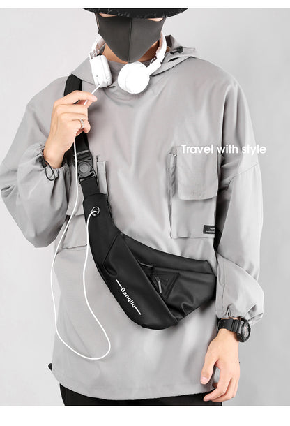 Men's Black Streetwear Crossbody Chest Bag