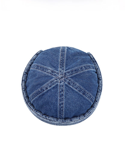 Retro Denim Docker Hat — Brimless Sailor Beanie Cap