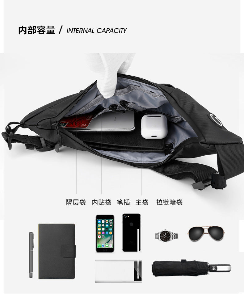 Men's Black Streetwear Crossbody Chest Bag