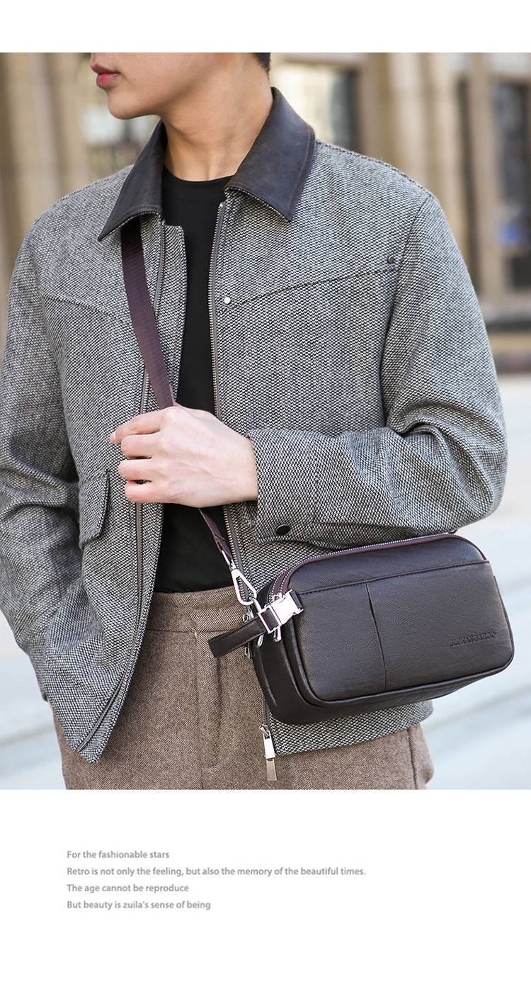 Men's Genuine Leather Texture Crossbody Bag — Large Capacity Shoulder Bag