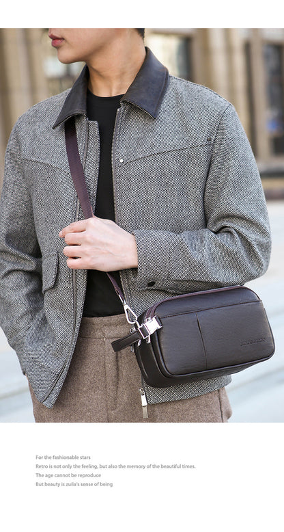 Men's Genuine Leather Texture Crossbody Bag — Large Capacity Shoulder Bag