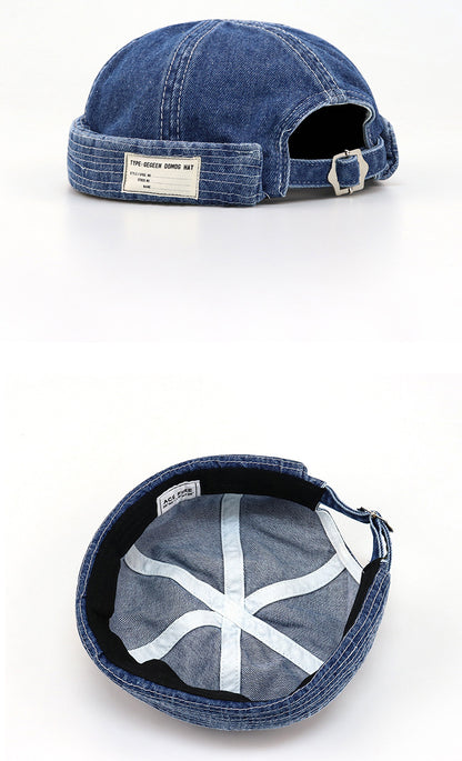 Retro Denim Docker Hat — Brimless Sailor Beanie Cap