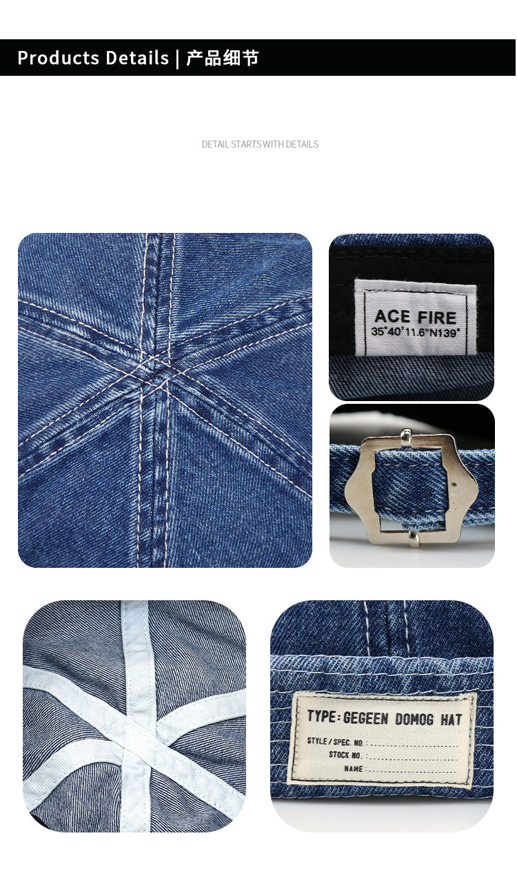 Retro Denim Docker Hat — Brimless Sailor Beanie Cap