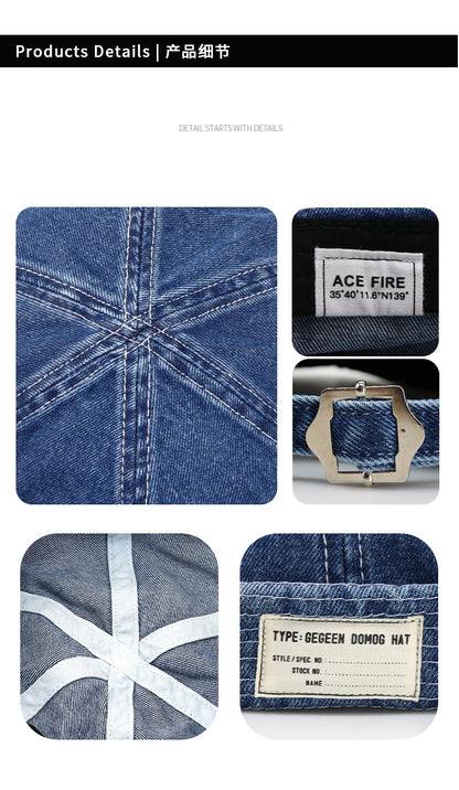 Retro Denim Docker Hat — Brimless Sailor Beanie Cap