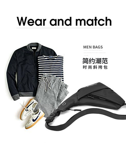 Men's Black Streetwear Crossbody Chest Bag