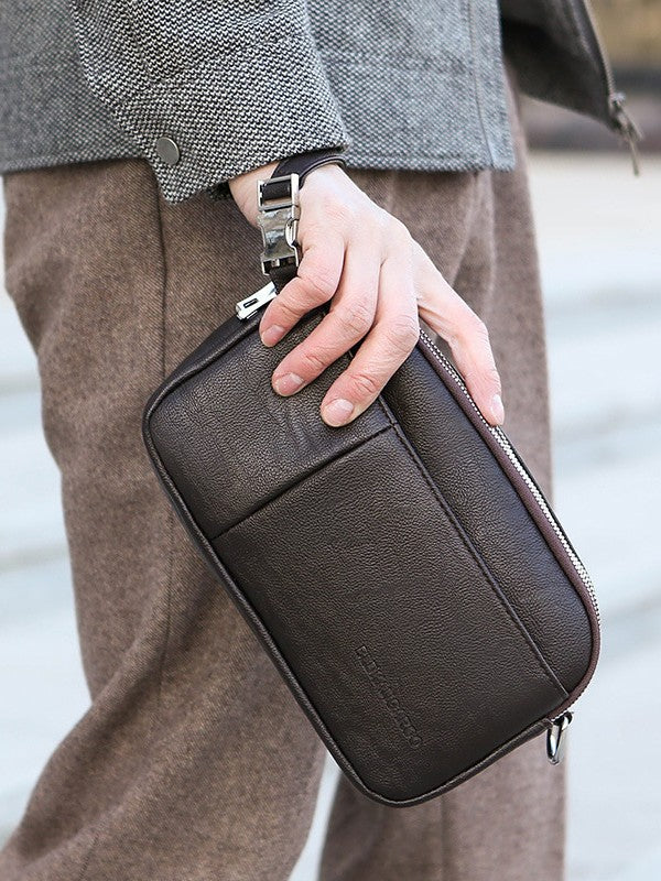 Men's Genuine Leather Texture Crossbody Bag — Large Capacity Shoulder Bag