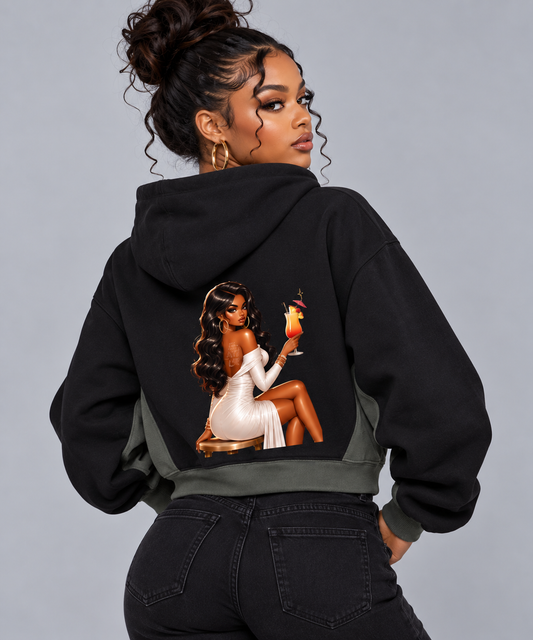 Glamorous Woman with Cocktail Graphic Drop Shoulder Hoodie