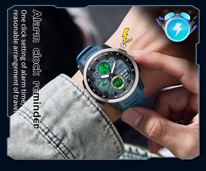 SANDA 3379 Fashion Men's Electronic Watch Dual Screen Sports Type Multi functional Waterproof LED Leisure Men's Electronic Watch