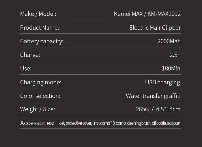 Kemei Graffiti Grooming Collection — Clippers, Trimmers & Shavers