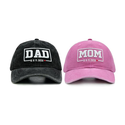 DAD & MOM Embroidered Washed-Cotton Cap Set — 2 Pieces
