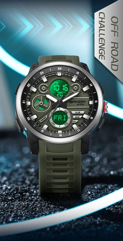 SANDA 3379 Fashion Men's Electronic Watch Dual Screen Sports Type Multi functional Waterproof LED Leisure Men's Electronic Watch