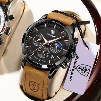 POEDAGAR Fashion Business Men Quartz Watch Waterproof Chronograph Luminous Date Man Wristwatch Leather Men's Watches Clock Reloj