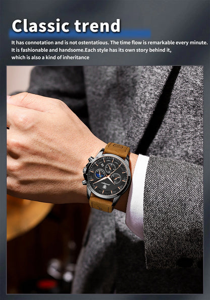 POEDAGAR Fashion Business Men Quartz Watch Waterproof Chronograph Luminous Date Man Wristwatch Leather Men's Watches Clock Reloj