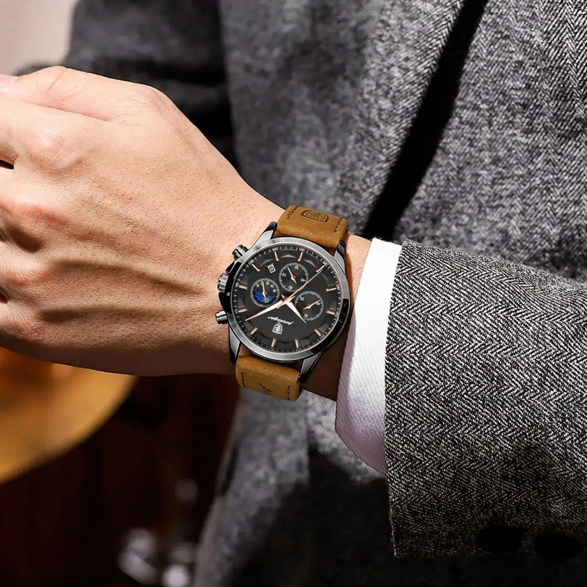 POEDAGAR Fashion Business Men Quartz Watch Waterproof Chronograph Luminous Date Man Wristwatch Leather Men's Watches Clock Reloj