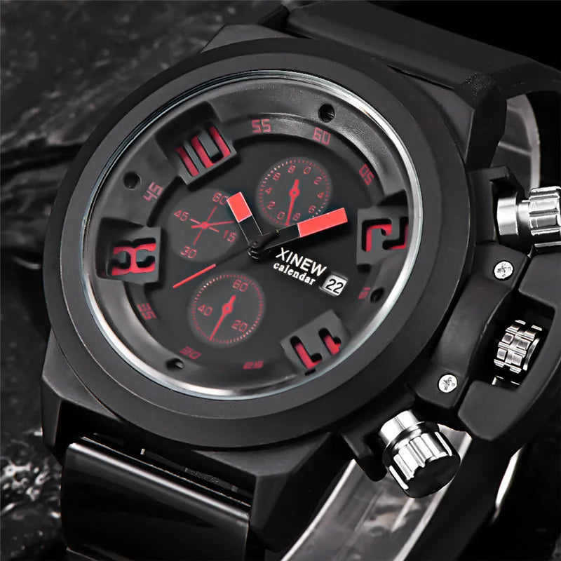 Men Genuine XINEW Brand Watches Students Boys Fashion Casual Rubber Band Simple Sports Date Quartz Watch Black Reloj Hombre 2024