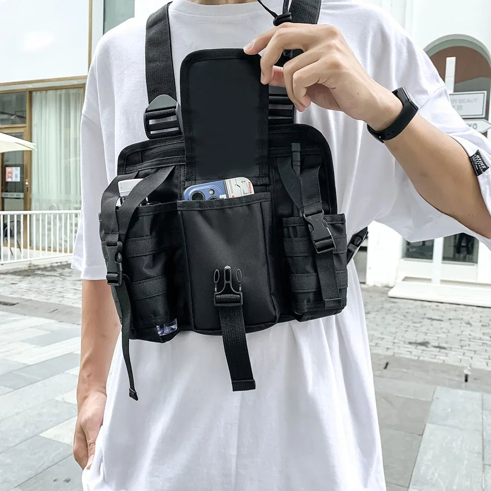 Molle Chest Bag Oxford Cloth Molle Shoulder Vest Bags Adjustable Multiple Pockets Lightweight for Hiking Travel Cycling