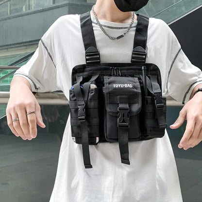 Molle Chest Bag Oxford Cloth Molle Shoulder Vest Bags Adjustable Multiple Pockets Lightweight for Hiking Travel Cycling