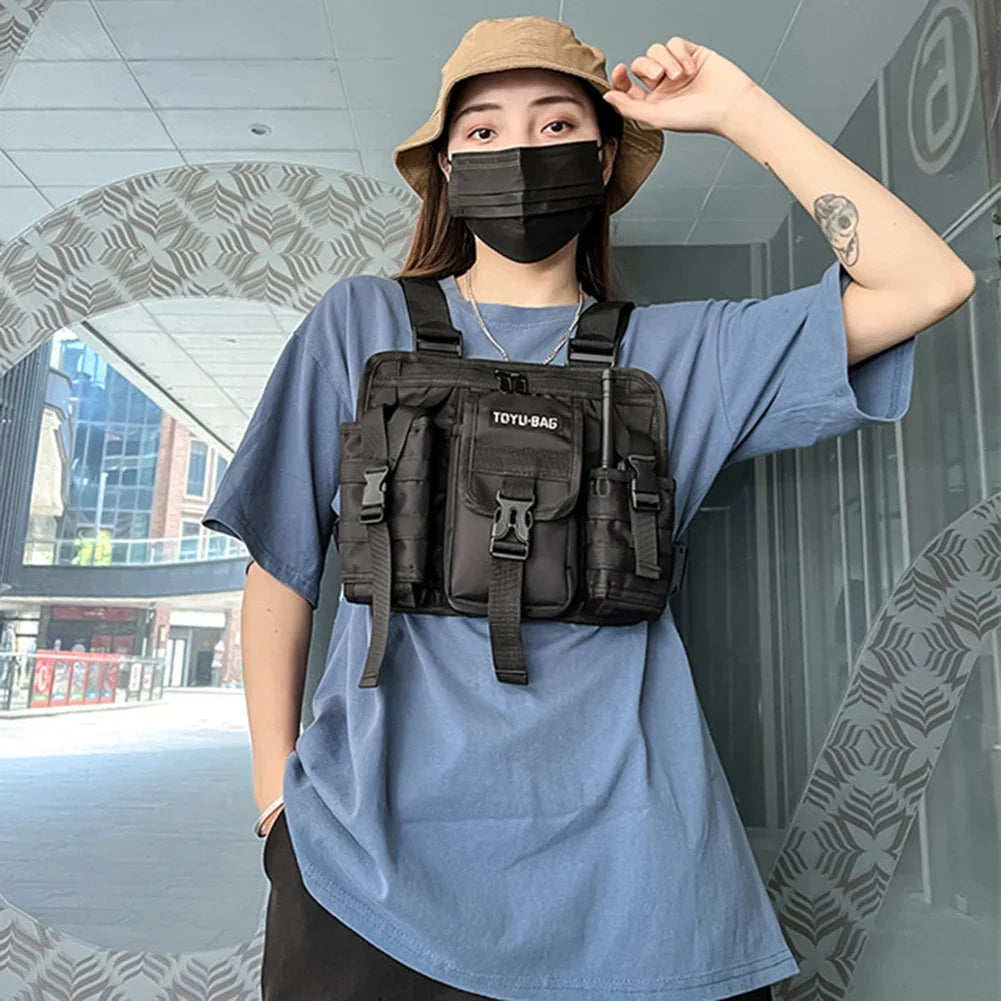 Molle Chest Bag Oxford Cloth Molle Shoulder Vest Bags Adjustable Multiple Pockets Lightweight for Hiking Travel Cycling