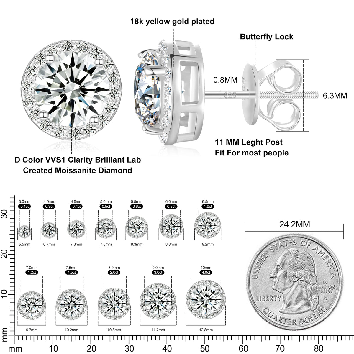 Classic Round Cut 1CT Test Passed Moissanite Diamond Earrings For Women Fine Jelwery Sterling Silver 925 Earring Engagement Gift