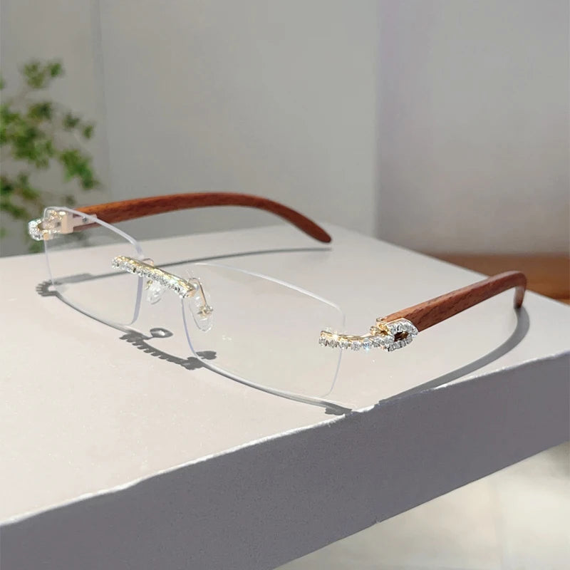 KAMMPT Stylish Rimless Metal Pink Shades Women's New Fashion Korean Style Sweet Sunglasses Chic Crystal Shiny Travel Sun Glasses
