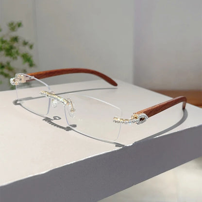 KAMMPT Stylish Rimless Metal Pink Shades Women's New Fashion Korean Style Sweet Sunglasses Chic Crystal Shiny Travel Sun Glasses